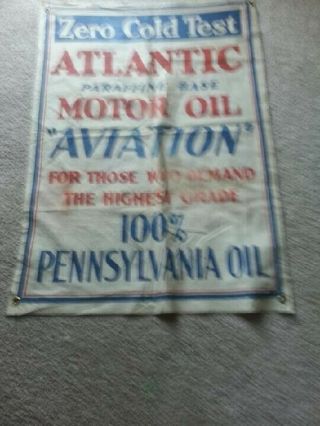 Vintage Atlantic Motor Oil Aviation Oil Cloth Advertising Banner
