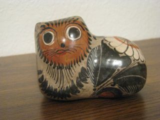 Cat Folk Art Pottery Hand Painted Glazed Clay From Mexico - Signed " Dia "