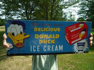 Large Outdoor Delicious Duck Ice Cream Porcelain Enamel Gas Pump Sign Donald