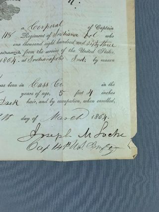 1864 Civil War Discharge Document 118 Regiment Indiana 3