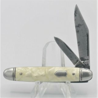 Vintage Imperial Usa Prov Ri Usa 2 Blade Pocket Knife White Cracked Ice Handle