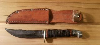 Vintage Western L66 Fixed Blade Knife & Leather Sheath