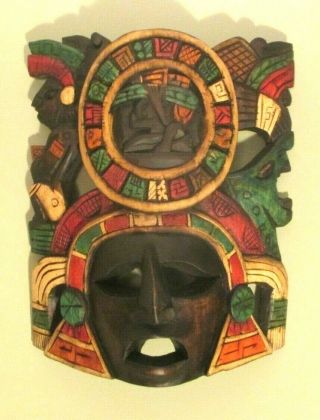 Vtg Aztec Inca Warrior Mask Jaguar Pyramid Builder Mayan God W Maize Calendar