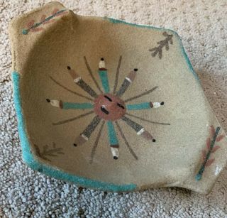 Vintage Sand Art Native American Indian Terracotta Art Pottery Dish Low Bowl