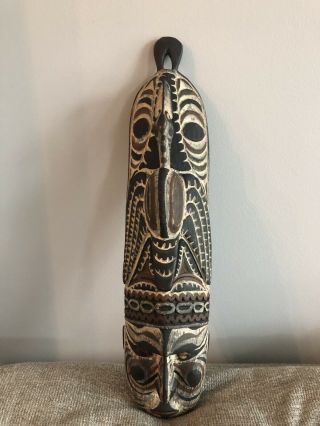 Vintage Hand Carved Wood African Mask With Face And Duck 20”
