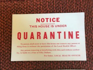 Vintage Quarantine Sign Local Health Officer Antique Notice
