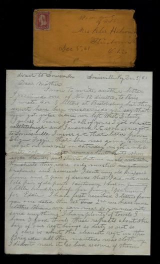 Civil War Letter - 2nd Ohio Infantry - Soldiers Deserted At Louisville,  Kentucky