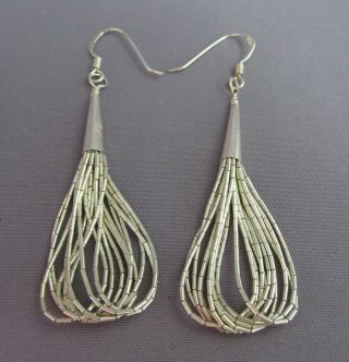 Vintage Old Pawn Liquid Silver Coned Sterling 10 Multi Strand Pierced Earrings