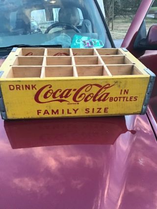 Vintage Wooden Drink Coca Cola Yellow Crate Nos Family Size Box Dallas Tx Coke