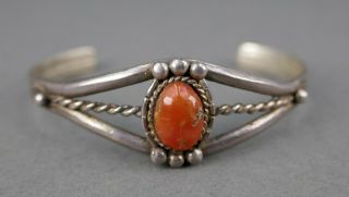 Fine Old Vtg Sterling Silver Navajo Indian Red Coral Cuff Bracelet