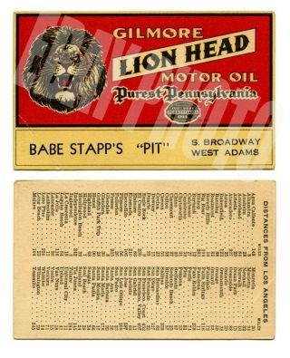 Babe Stapp Pit Gilmore Lion Head Oil Business Card Legion Ascot Indy 500 Gas