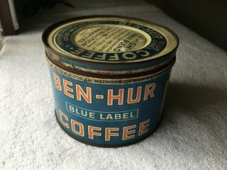 Ben Hur Blue Label Coffee 1 Lb Key Wind W/lid