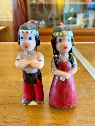 2 Vintage Thanksgiving American Indian Candles 5 "
