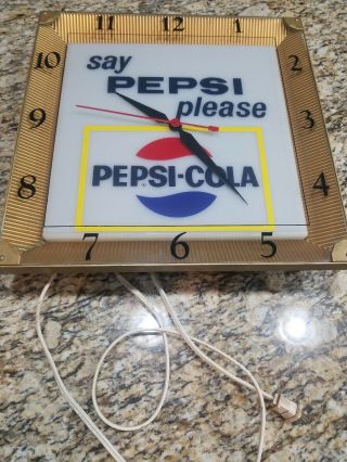 Vintage Pepsi Cola Advertising Clock Metal Frame Electric Art Deco