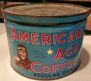 Rare Vtg Advertising American Ace Coffee Tin Can Not Aviation Porcelain Sign