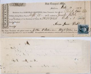 Civil War Wisconsin 1864 “war Fund”,  7th Wi " Iron Brigade " Receipt