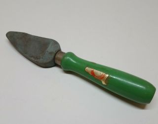 Vintage Carborundum Sharpening Stone Green Wood Handle Knife Sharpener