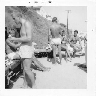 Eating Ice Cream Shirtless Beefcake Beach Friends Men Swimsuit Gay Int Vtg Photo