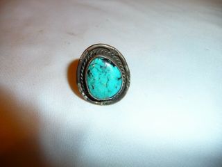 Vintage Sz 6 Large Turquoise Stone & Sterling Silver Hand Crafted Ring