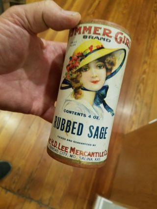 Rare Summer Girl Spice Container,  H.  D.  Lee Co,  Salina,  Kansas.  Not Tin.  Great Cond