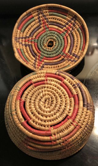 Vintage Native American Basket With Lid.  Very Colorful 7 - 1/2” X 4 - 1/2”