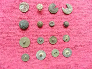 Dug Civil War Buttons: Confederate A,  I And Virginia,  Ny Cuffs,  Conn. ,  Flower,