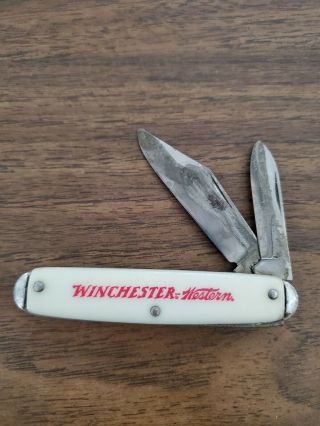 Vintage Winchester Western Fire Arms Gun Advertising 2 Blds Folding Pocket Knife