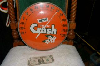 Vintage Orange Crush Round Bubble Glass Advertising Thermometer Sign Gas Station