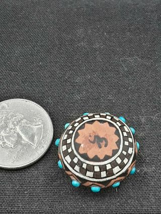 Vintage Native American Miniature Hand Painted Signed Pot with Turquoise Beads 3