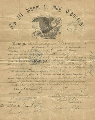 Civil War Discharge Document Alexander Eakman 40th Pa 11th Reserves And Cdv