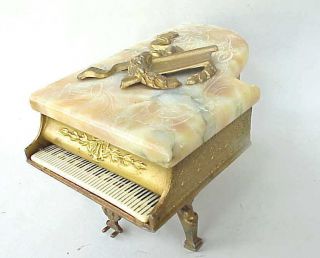 Vintage Grand Piano W Marble Top Coffee Table Cigarette Holder.