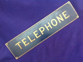 Rare Antique Vintage 16 " Enamel Decorated Brass Telephone Booth Wall Plaque Sign