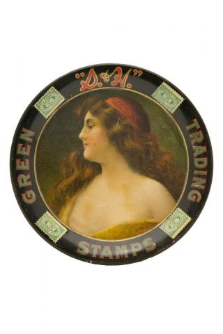 Rare 1910s " S & H Green Stamps " Litho Tin Advertising Tip Tray In Very Good Cond