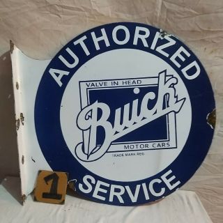 Buick Authorized Service Porcelain Enamel Sign 20.  5 X 18 Inches Flange