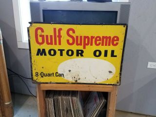 Vintage 20 X 30 Gulf Supreme Motor Oil Steel Signs Barn Find