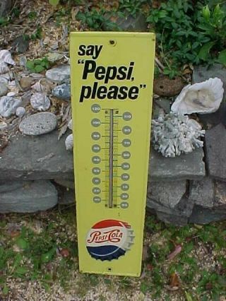 Orig 1965 Say Pepsi Please Metal Advertising Wall Thermometer