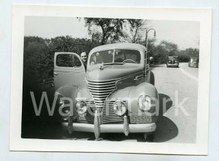 1940s Vintage Photo Man Standing By Car Automobile Indiana License Plate 515515