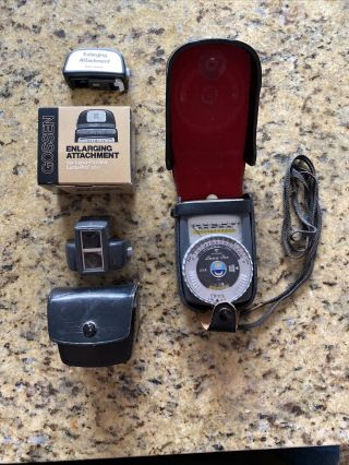 Vintage Gossen Luna Pro Light Meter W/ Variable Angle And Enlarger Attachments