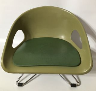 Vintage Mid - Century Modern Cosco Green Child’s Chrome Booster Seat Padded