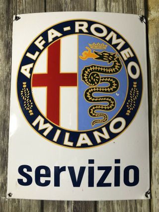 Vintage Alfa Romeo Snake Sports Car Service Porcelain Metal Gasoline & Oil Sign