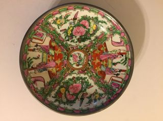 Metal Mounted Rose Medallion Decorated Plate 9.  5 "
