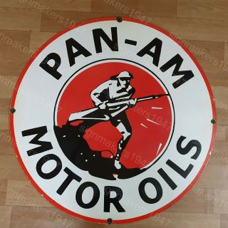 Pan Am Motor Oils Porcelain Enamel Sign 30 Inches Round