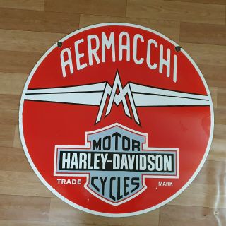 Harley Aermacchi 2 Sided Porcelain Enamel Sign 30 Inches Round