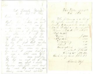 4 Page 1862 Fort Lincoln Civil War Letter & 1863 Sending Remains Home Expenses