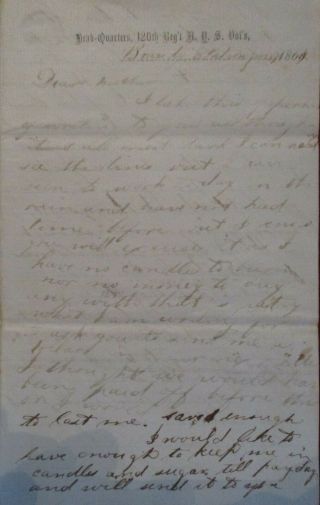 Civil War Letter Home From 120th Reg 