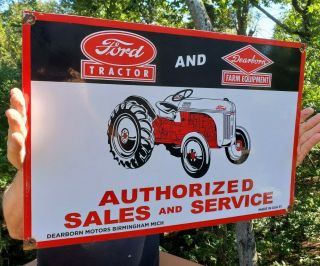 Large Heavy Old Vintage 1951 Ford Tractor Porcelain Sign Dearborn Farm Equipment