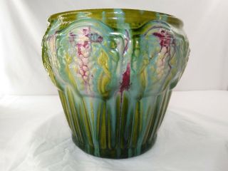 Vintage Mccoy Pottery Jardiniere Planter Vase Pot Grapes Size - 7 1/4 " X 8 1/2 "
