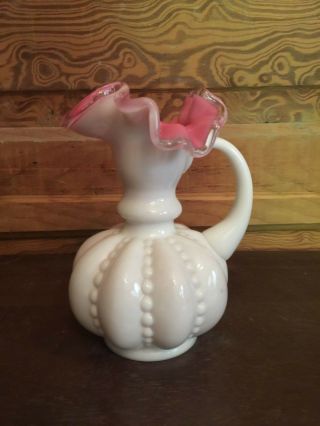 Vintage Fenton Pink And White Cased Glass Pitcher Silvercrest