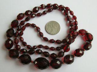 Vintage 50s Long Single Strand Necklace Faceted Dark Cherry Beads Gift Idea