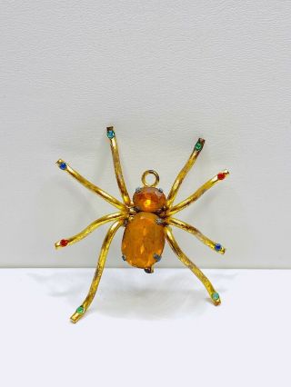 Vintage Czech Multi - Colored Rhinestone Spider Brooch/pendant